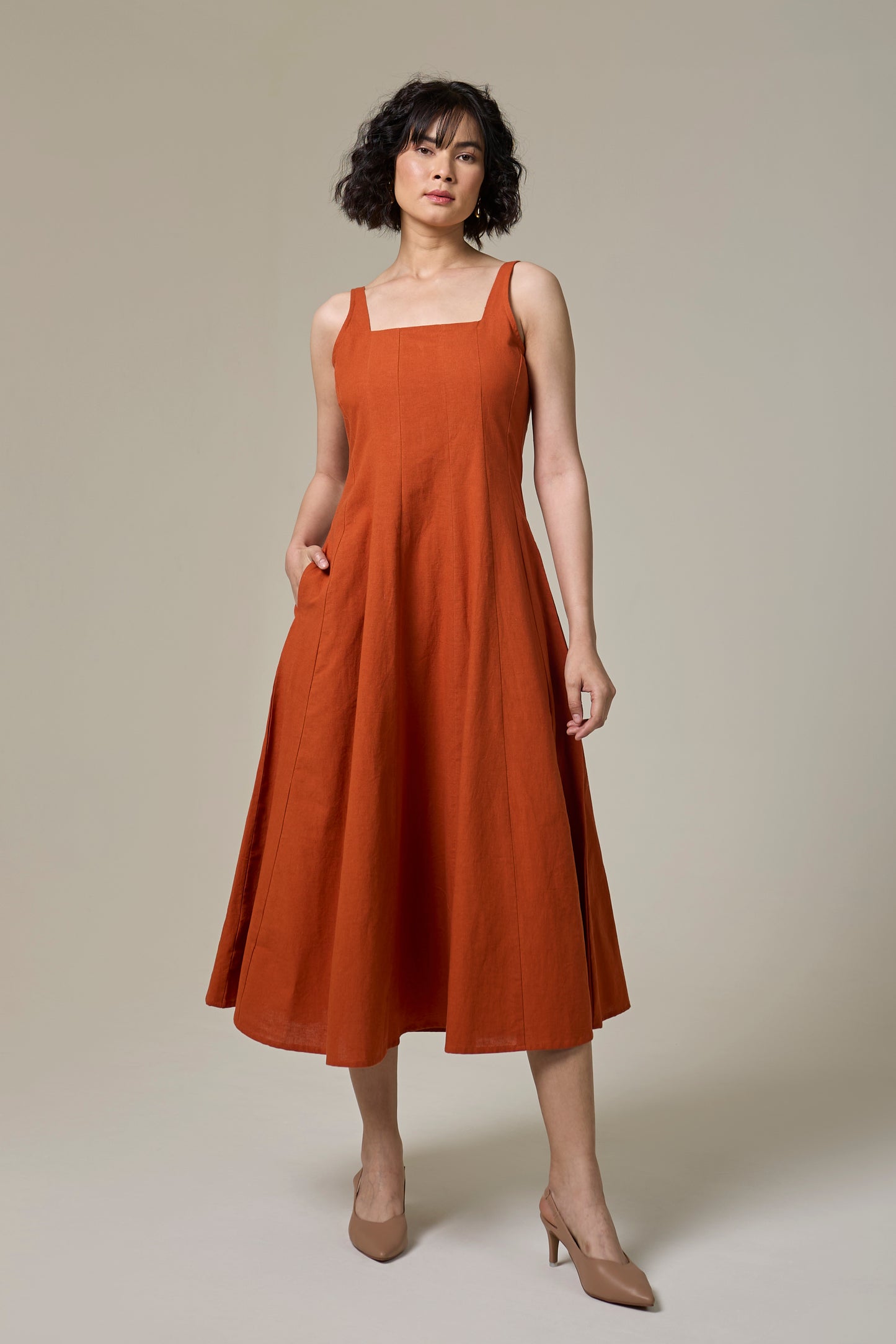 Terracotta Square Neck Dress