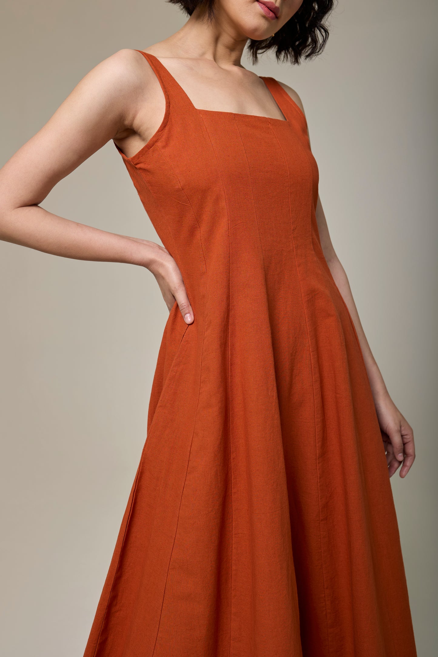 Terracotta Square Neck Dress