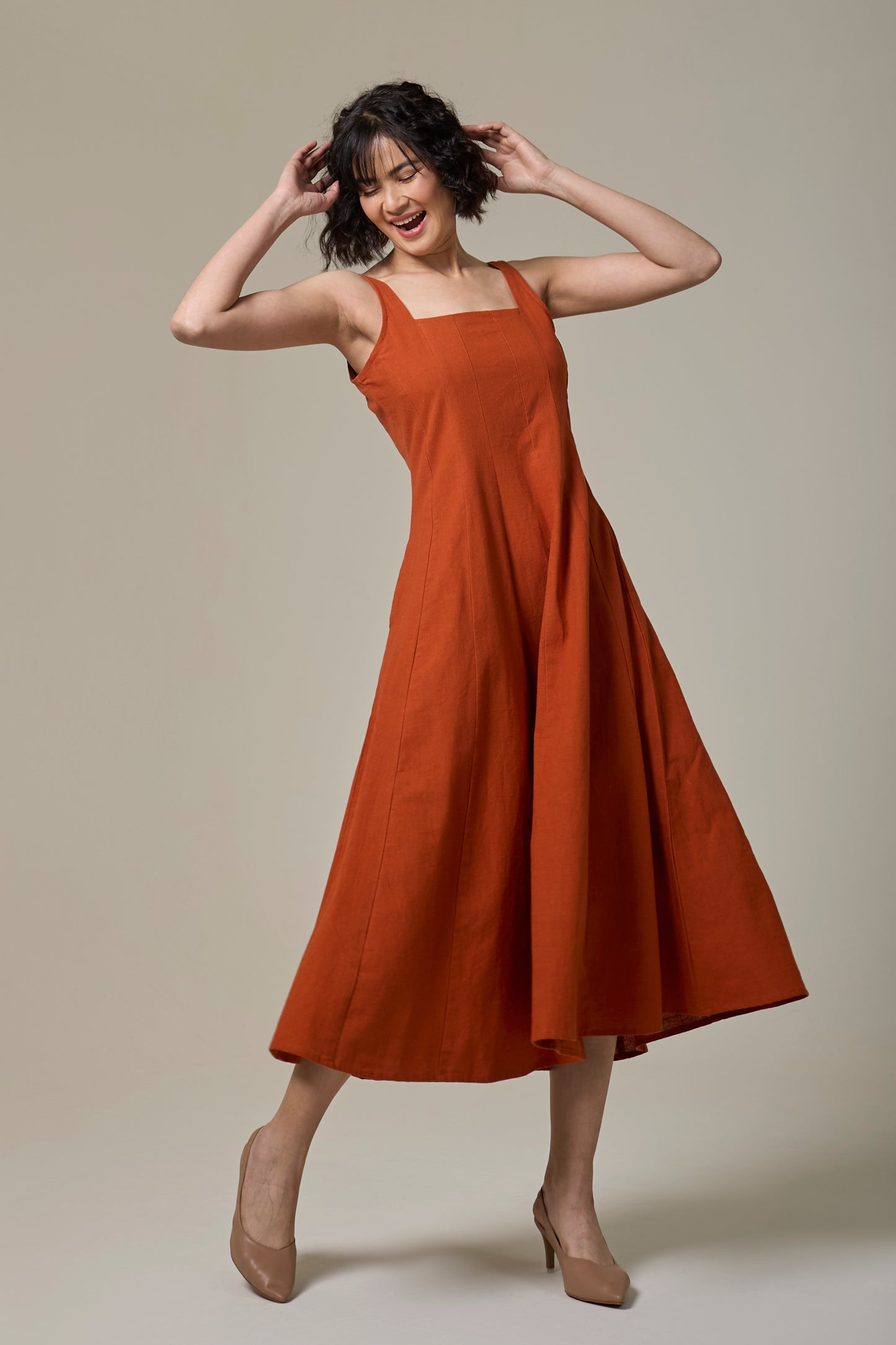 Terracotta Square Neck Dress