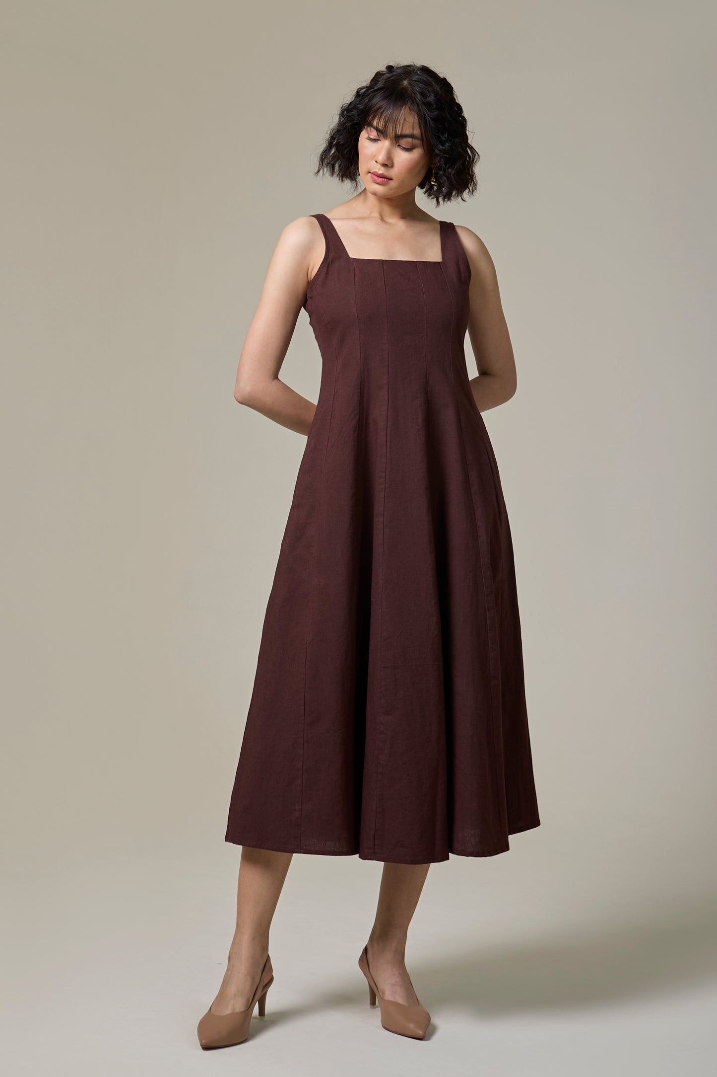 Mocha Brown Square Neck Dress