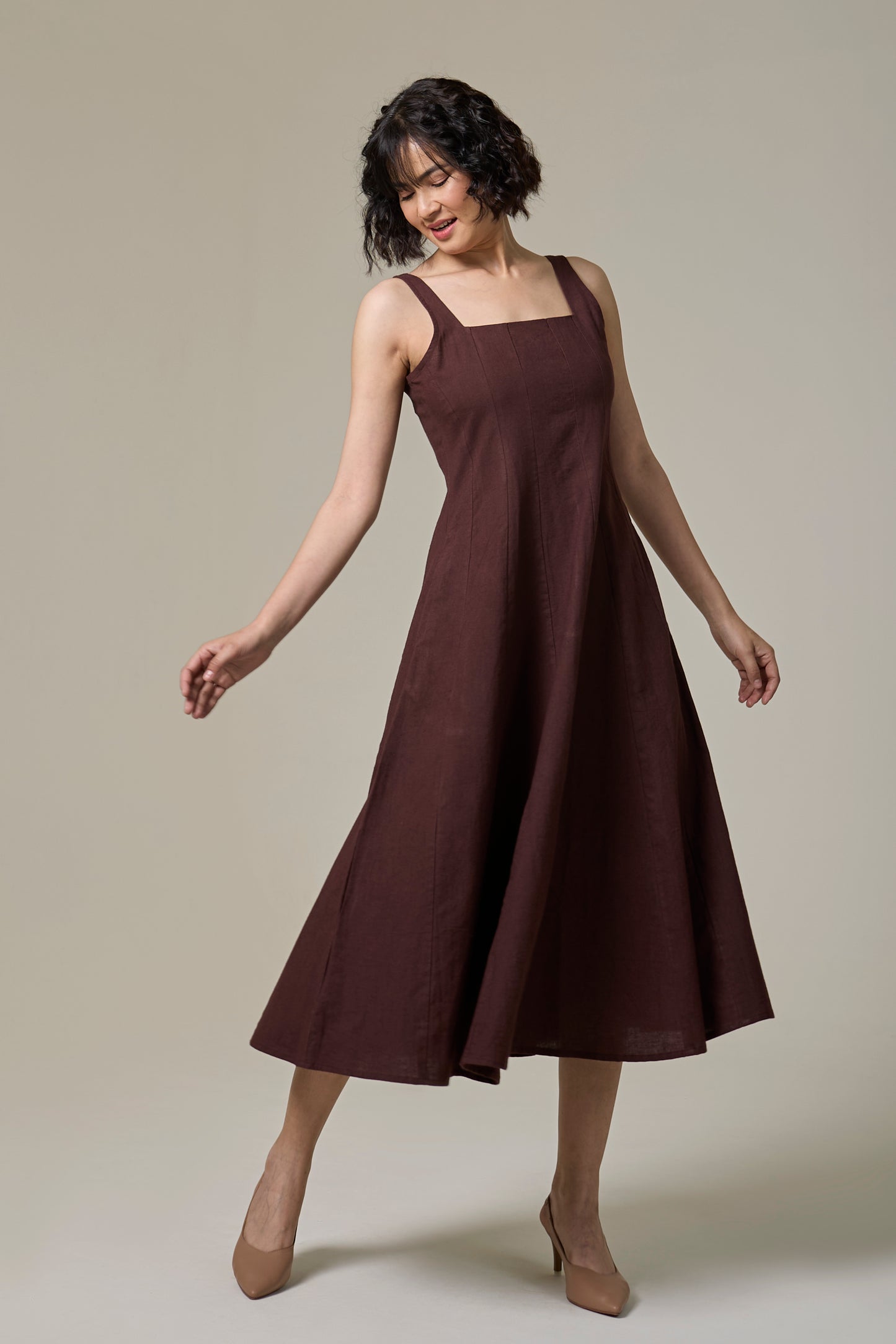 Mocha Brown Square Neck Dress