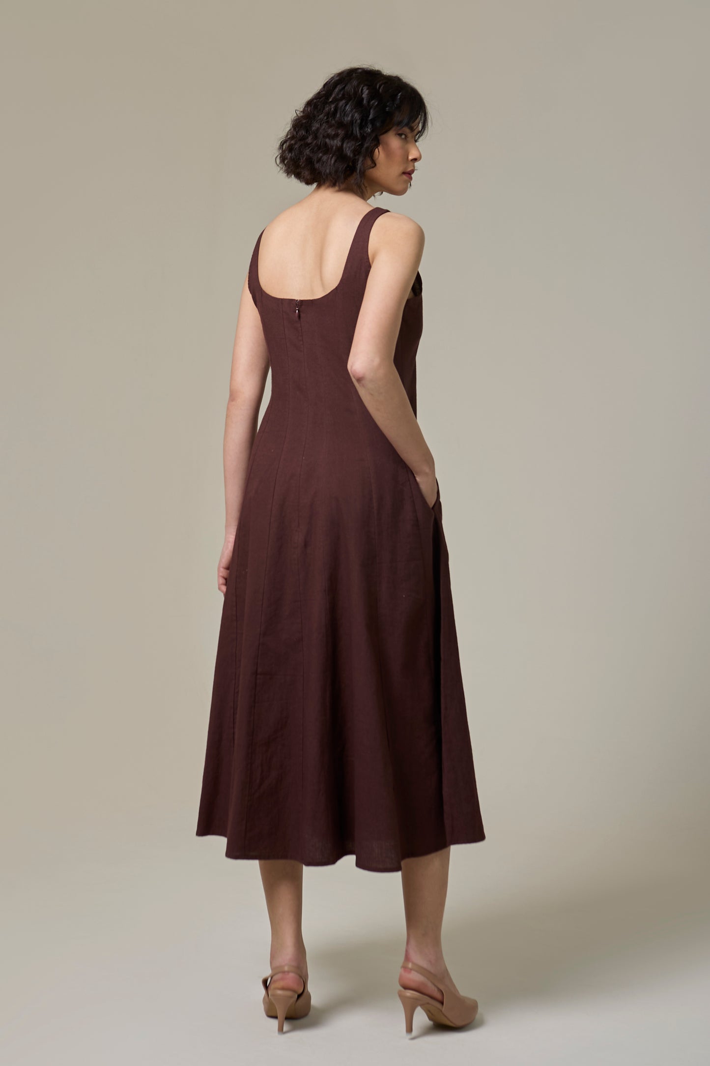 Mocha Brown Square Neck Dress