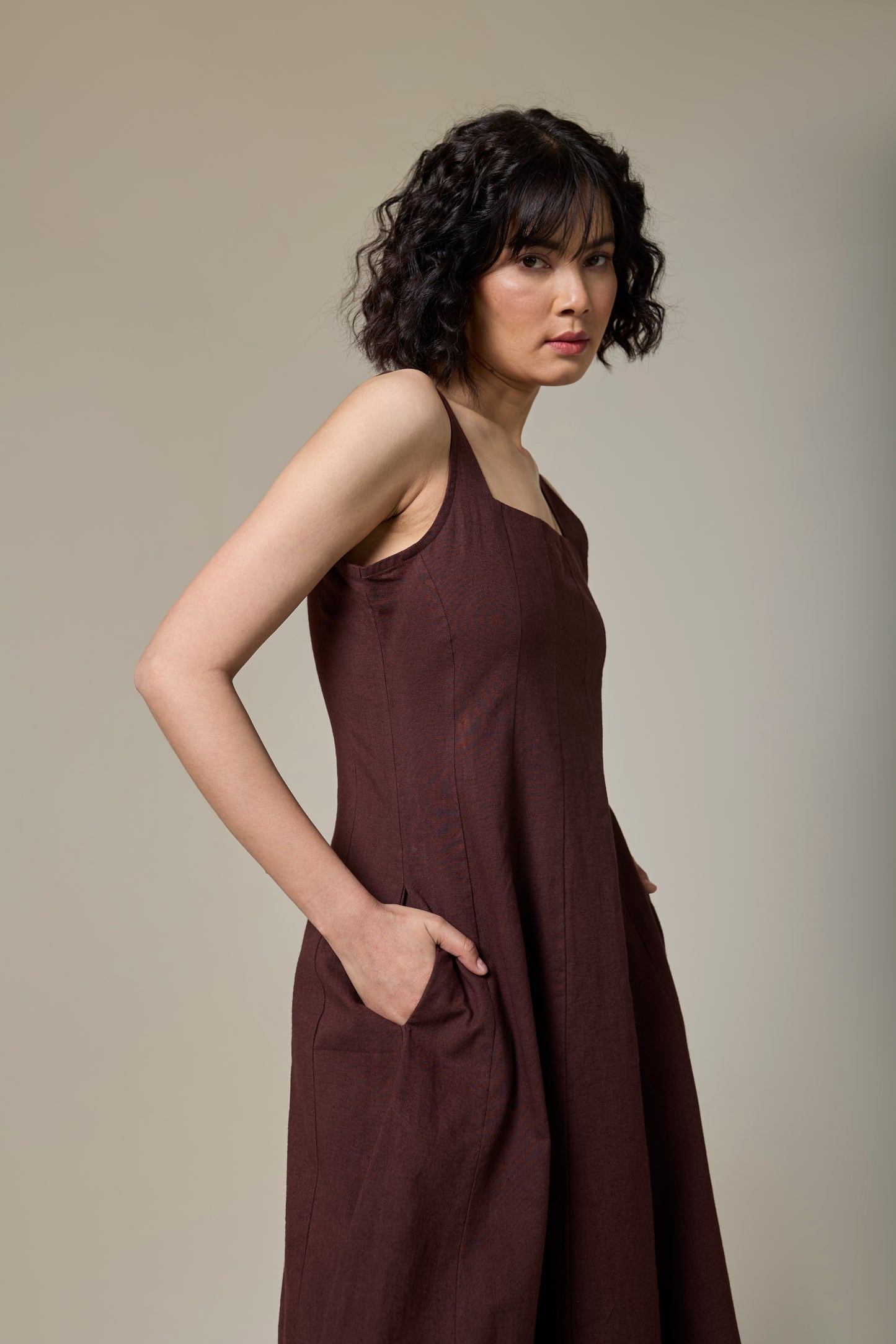 Mocha Brown Square Neck Dress