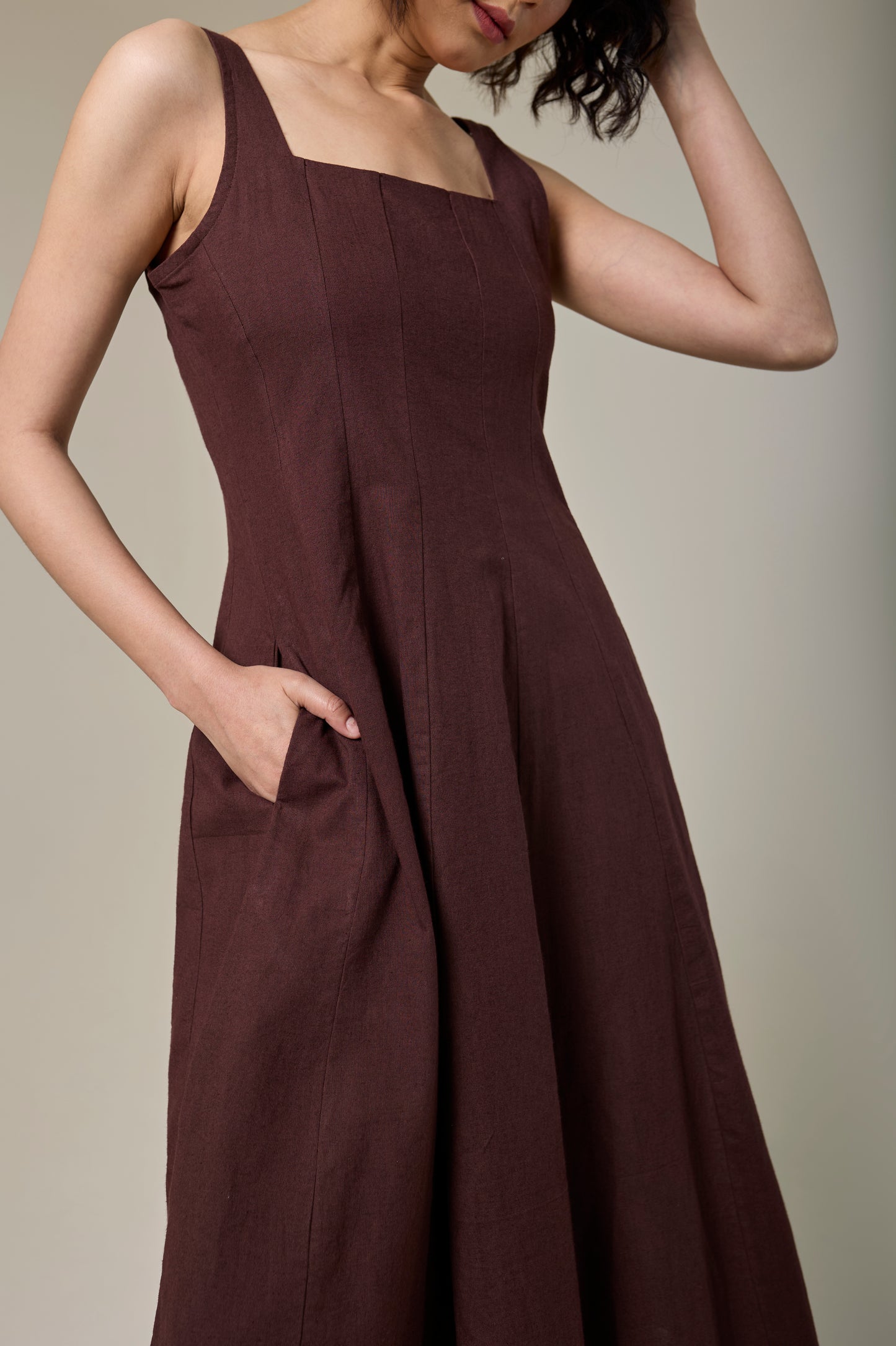 Mocha Brown Square Neck Dress