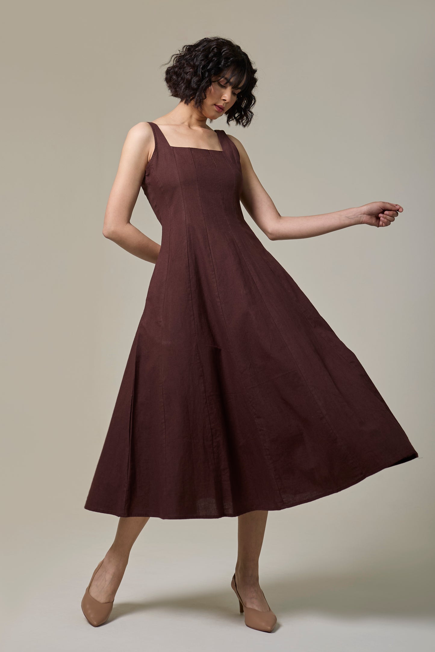 Mocha Brown Square Neck Dress
