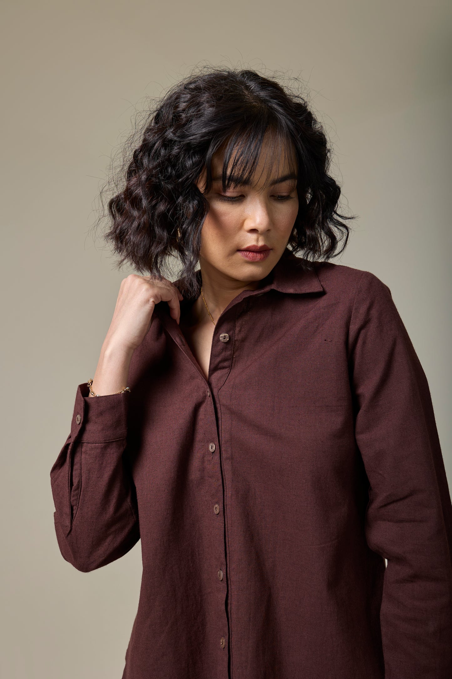 Mocha Brown Cotton Linen shirt