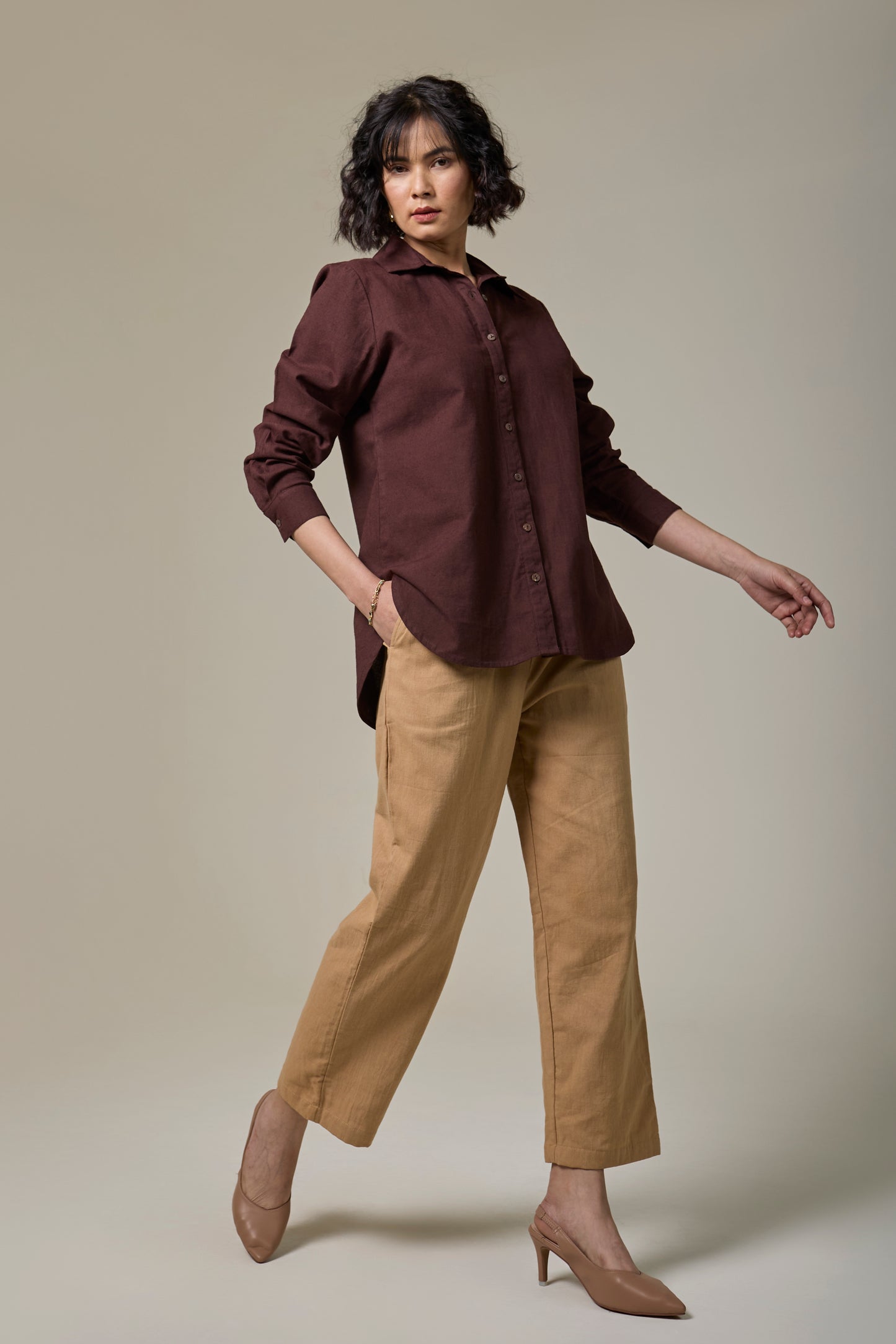 Mocha Brown Cotton Linen shirt