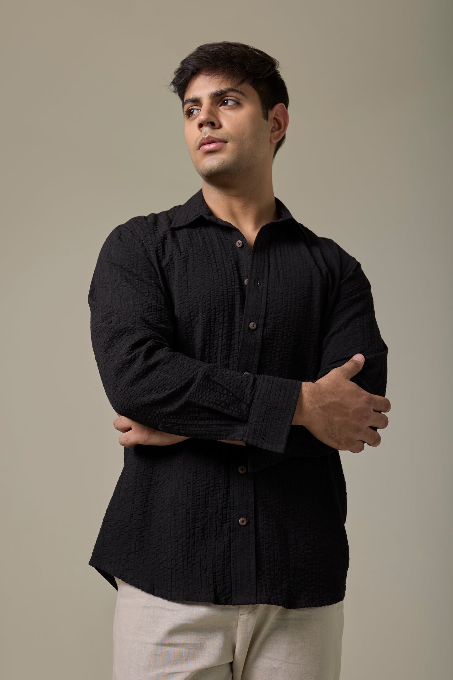 Charcoal Cotton Seersucker Shirt
