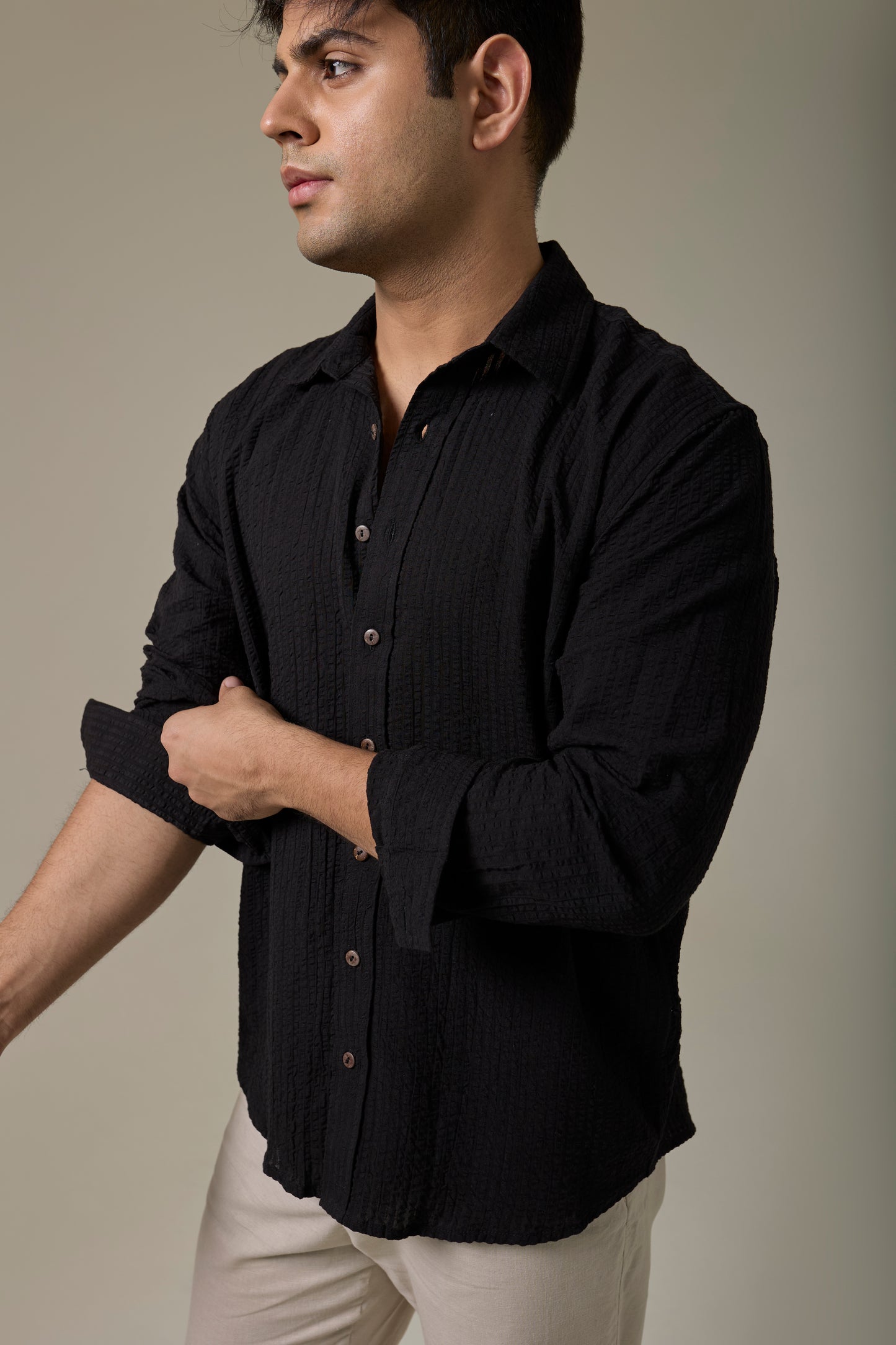 Charcoal Cotton Seersucker Shirt