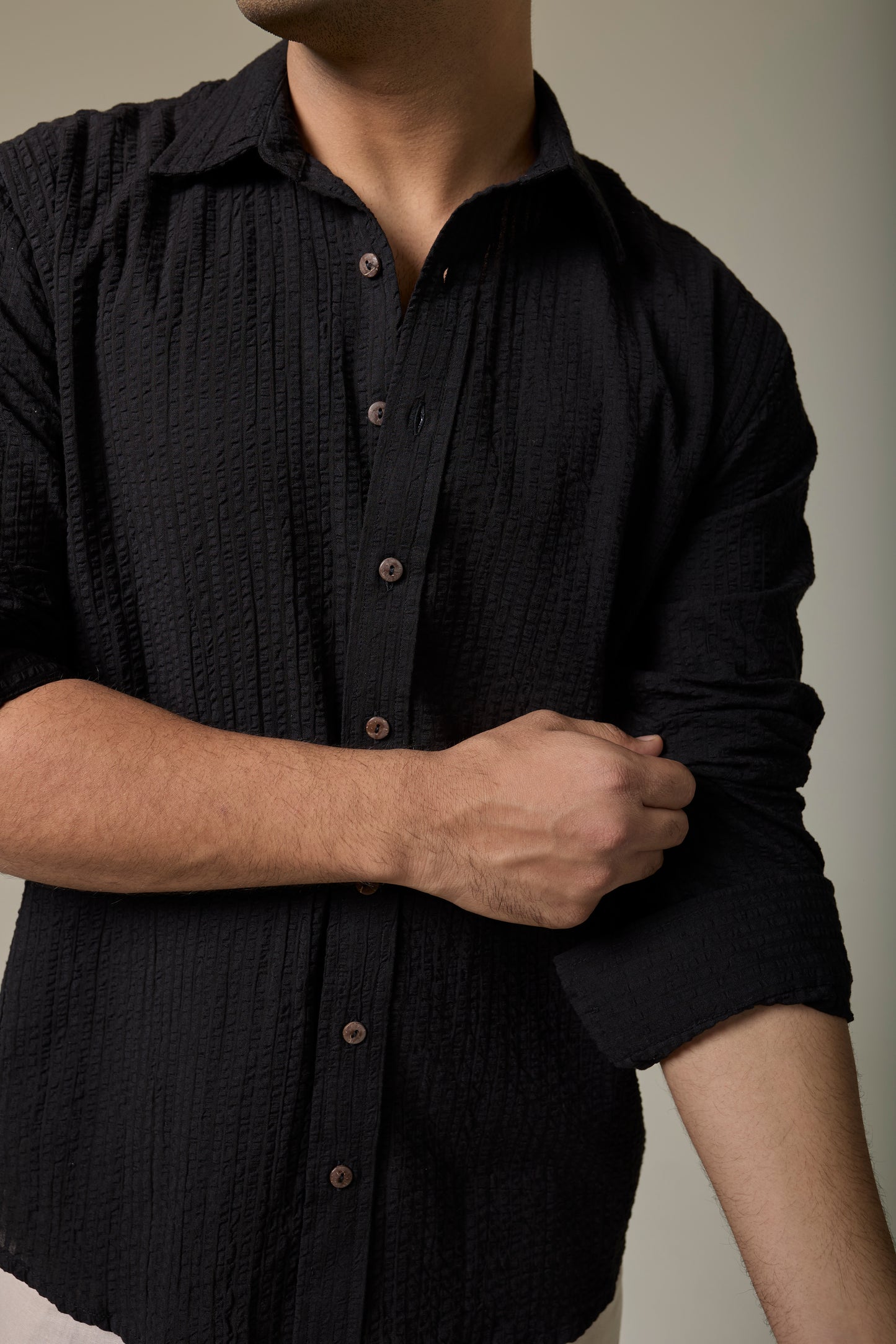 Charcoal Cotton Seersucker Shirt