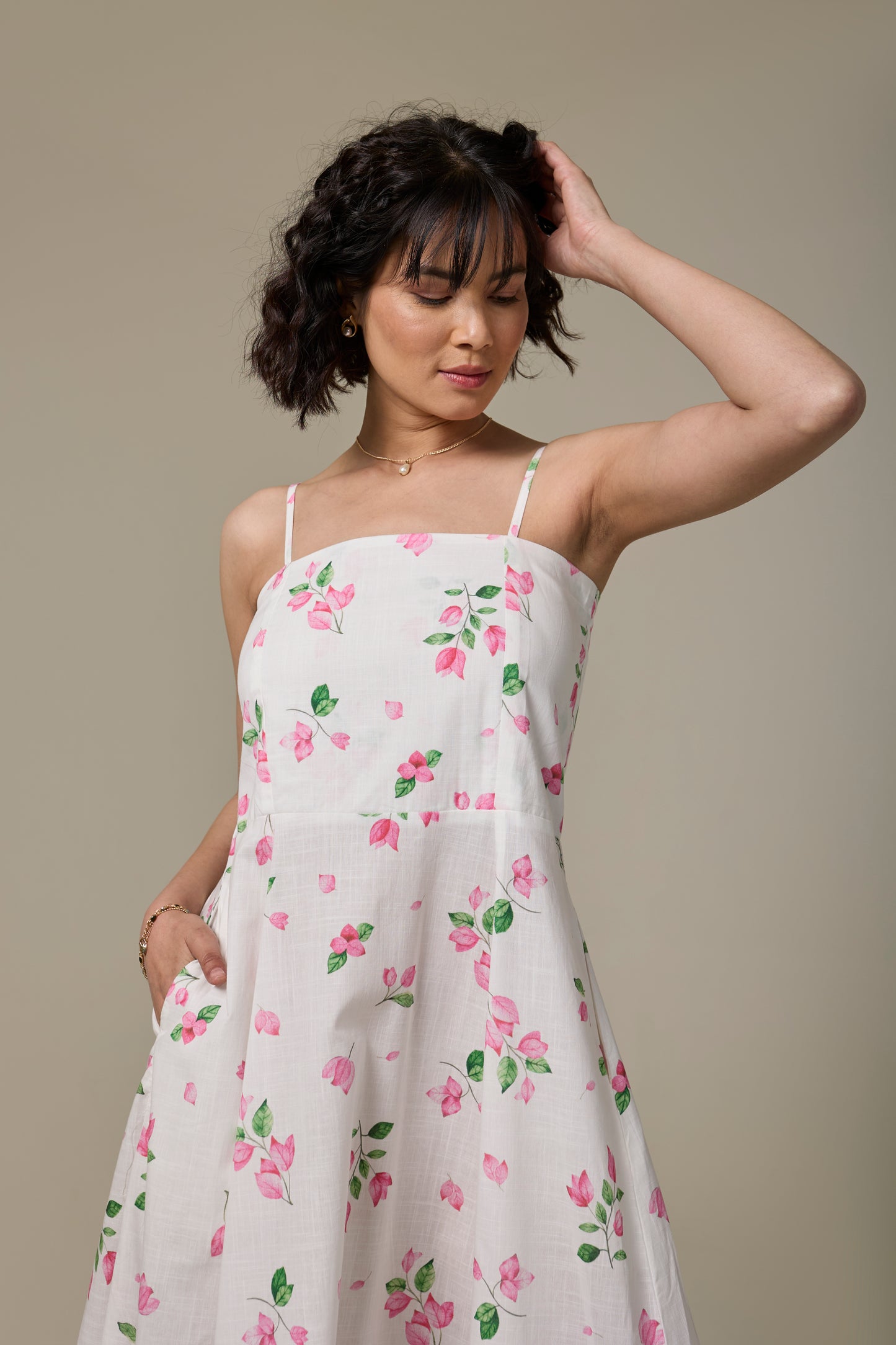 White Bougainvillea Strappy Dress