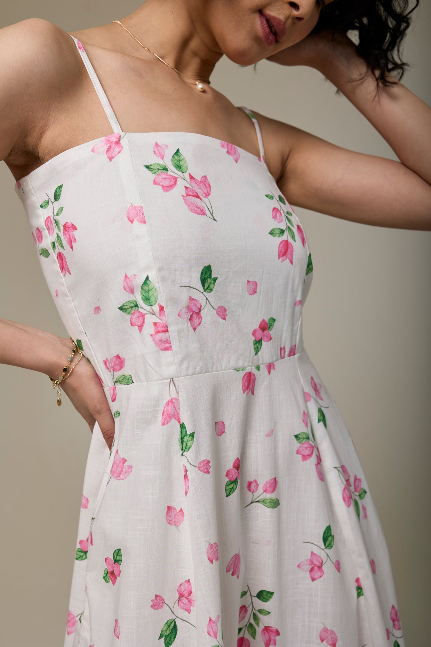White Bougainvillea Strappy Dress