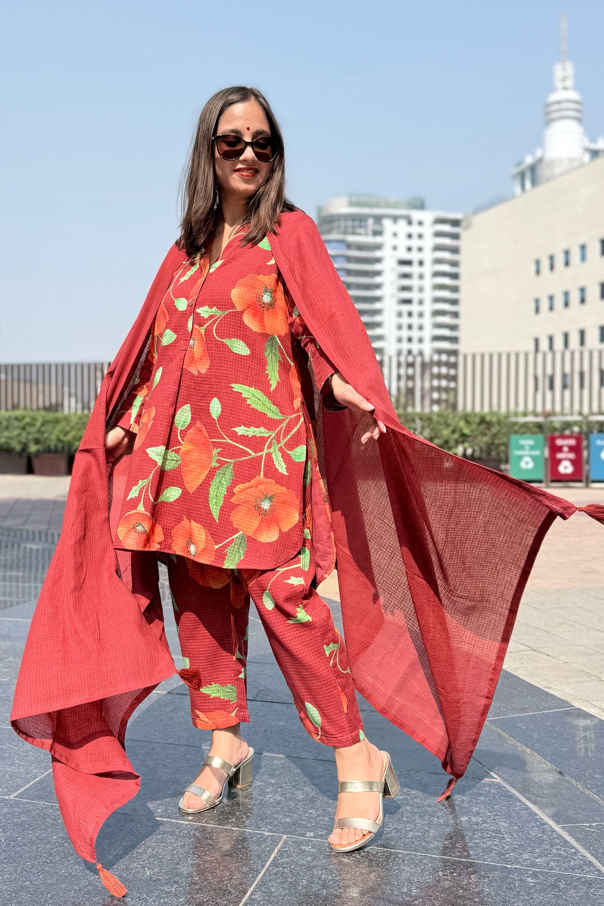 Poppy Wine Kurta Co-ord Set