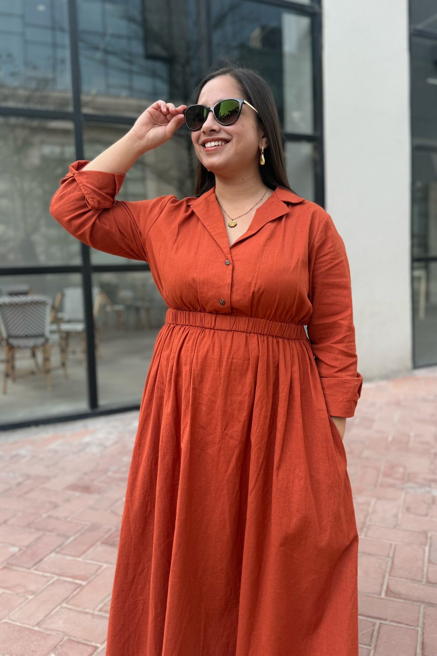 Terracotta Notch collar dress