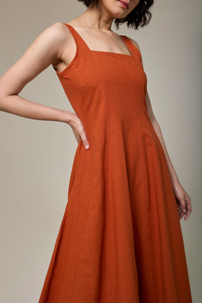 Terracotta Square Neck Dress