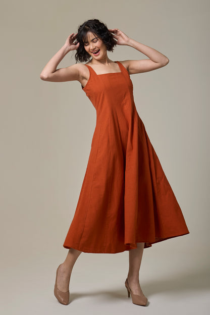 Terracotta Square Neck Dress