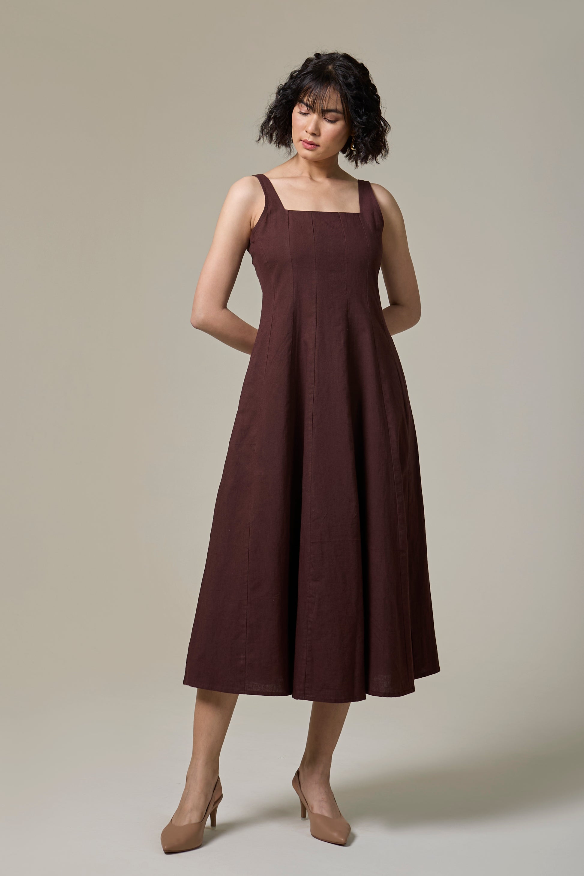 Mocha Brown Square Neck Dress Studio Rabha Mocha Brown Square Neck Dress Studio Rabha