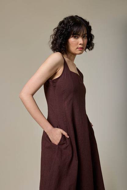 Mocha Brown Square Neck Dress