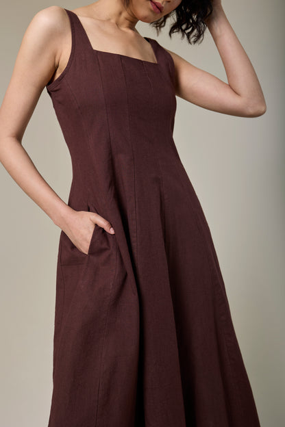 Mocha Brown Square Neck Dress