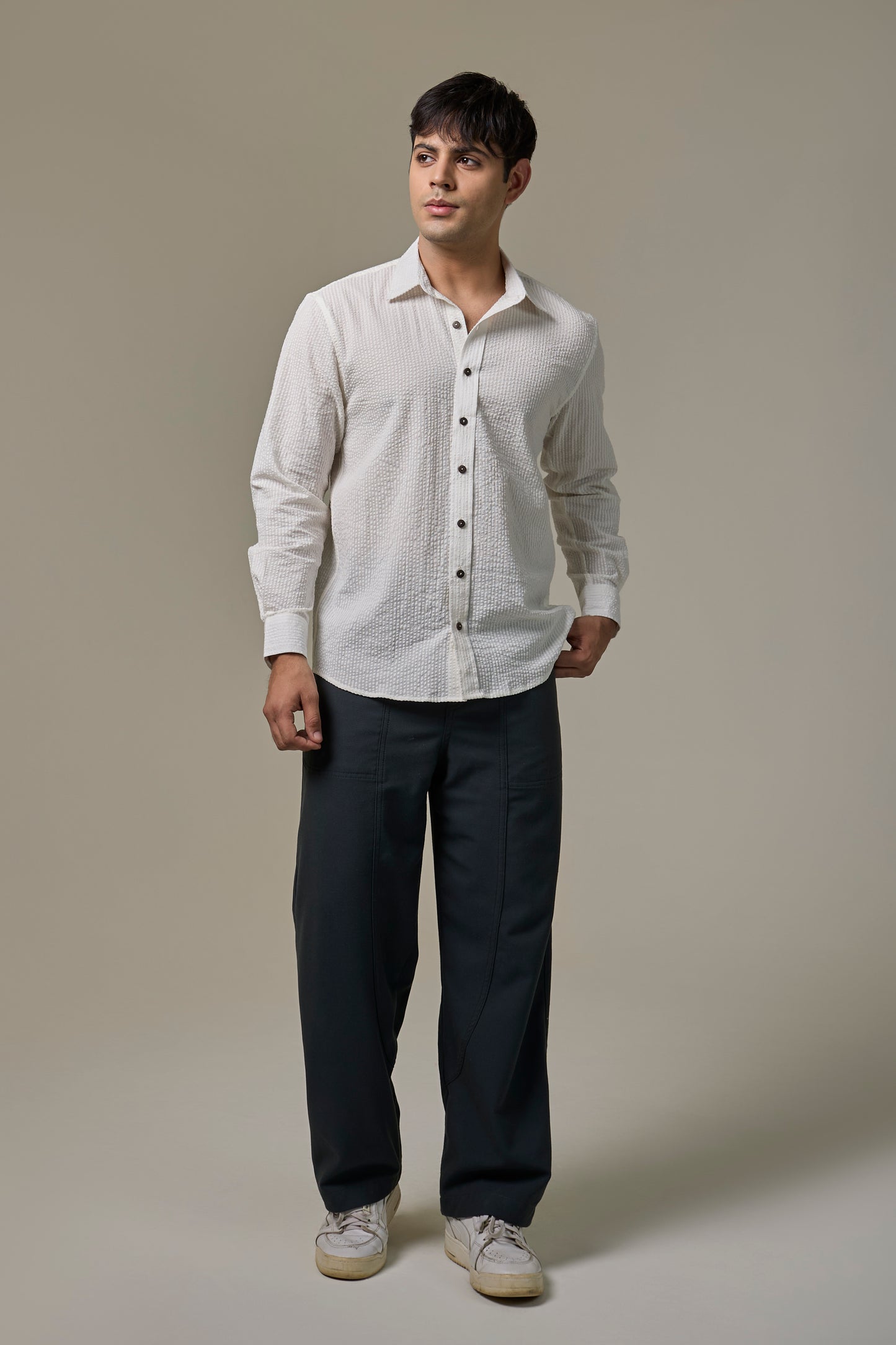 Safed Cotton Seersucker Shirt