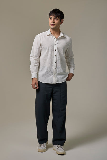 Safed Cotton Seersucker Shirt