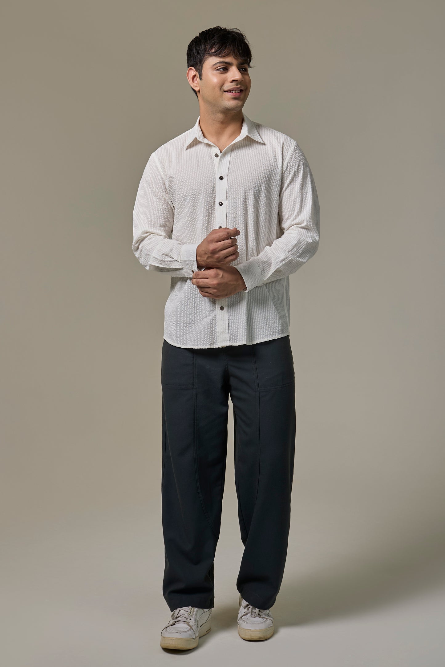 Safed Cotton Seersucker Shirt