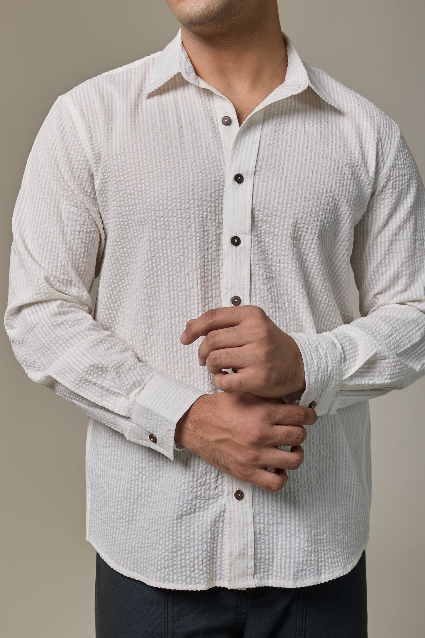 Safed Cotton Seersucker Shirt
