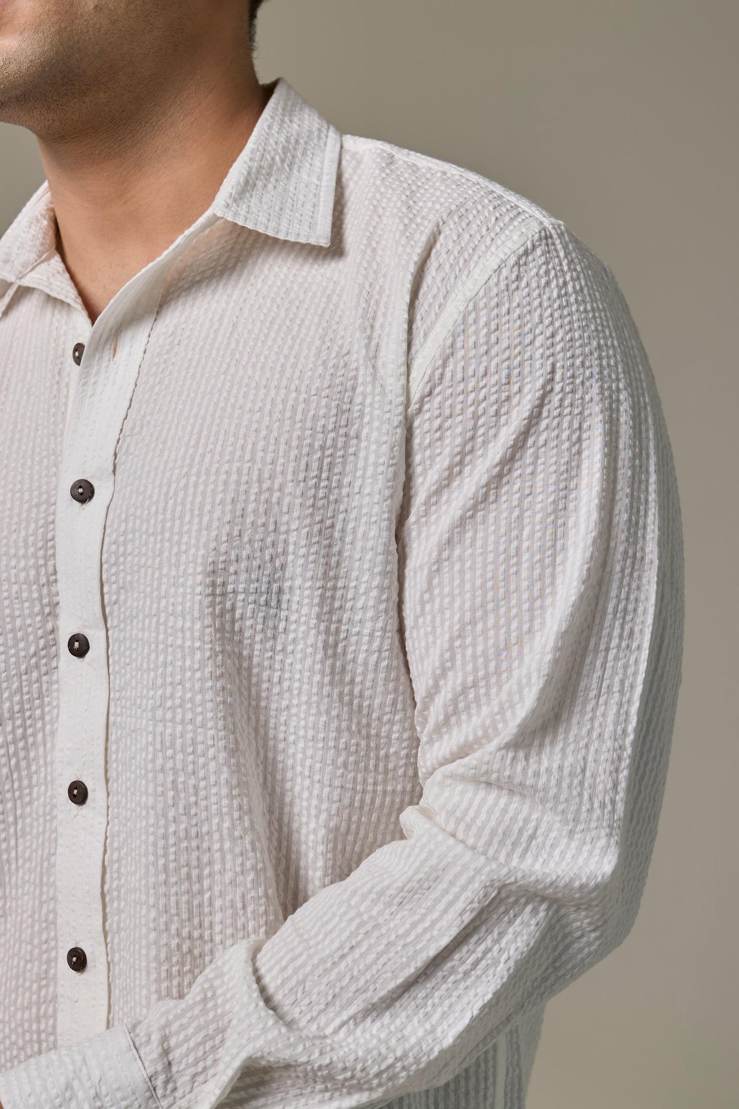 Safed Cotton Seersucker Shirt