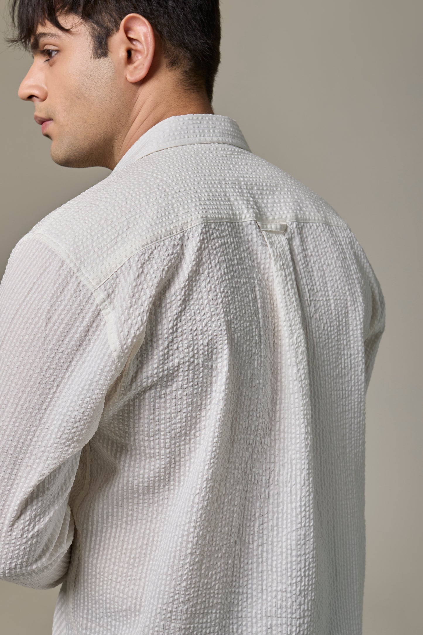Safed Cotton Seersucker Shirt