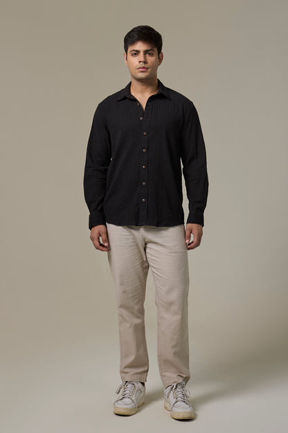 Charcoal Cotton Seersucker Shirt