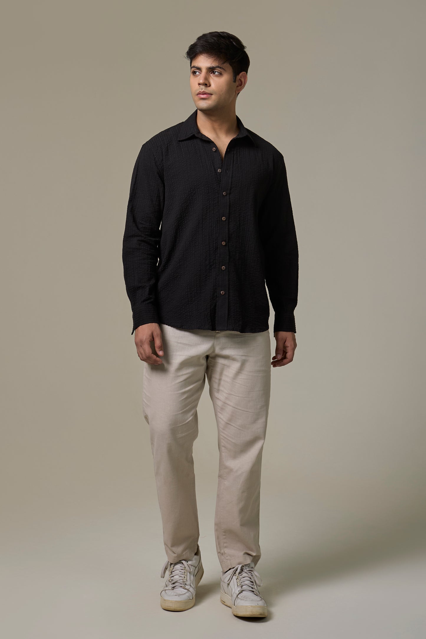 Charcoal Cotton Seersucker Shirt