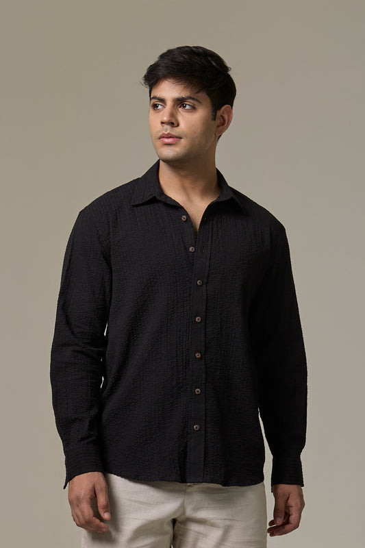 Charcoal Cotton Seersucker Shirt