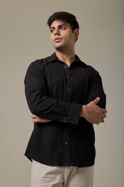 Charcoal Cotton Seersucker Shirt