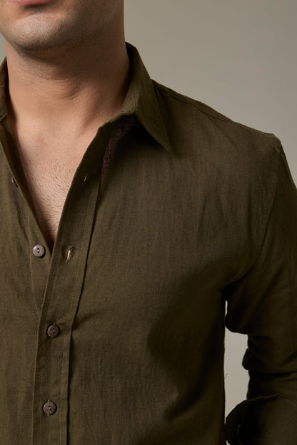 Wild Olive Cotton Linen Shirt