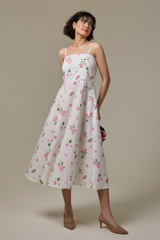 White Bougainvillea Strappy Dress