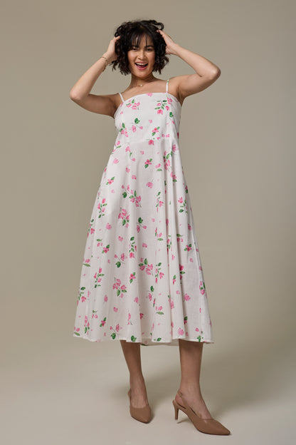 White Bougainvillea Strappy Dress