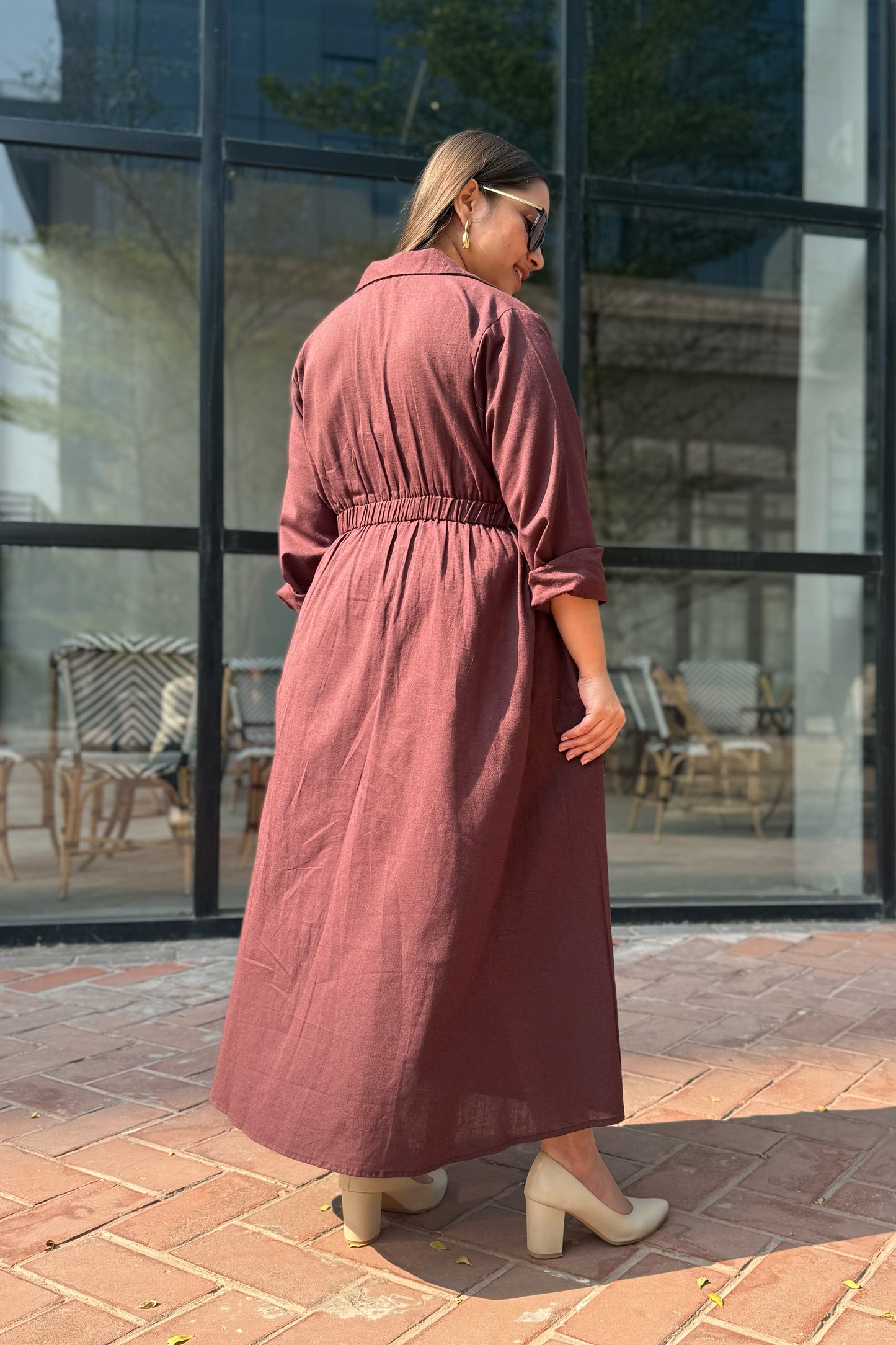 Mocha Brown Notch collar dress