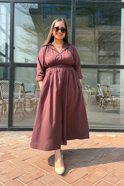 Mocha Brown Notch collar dress
