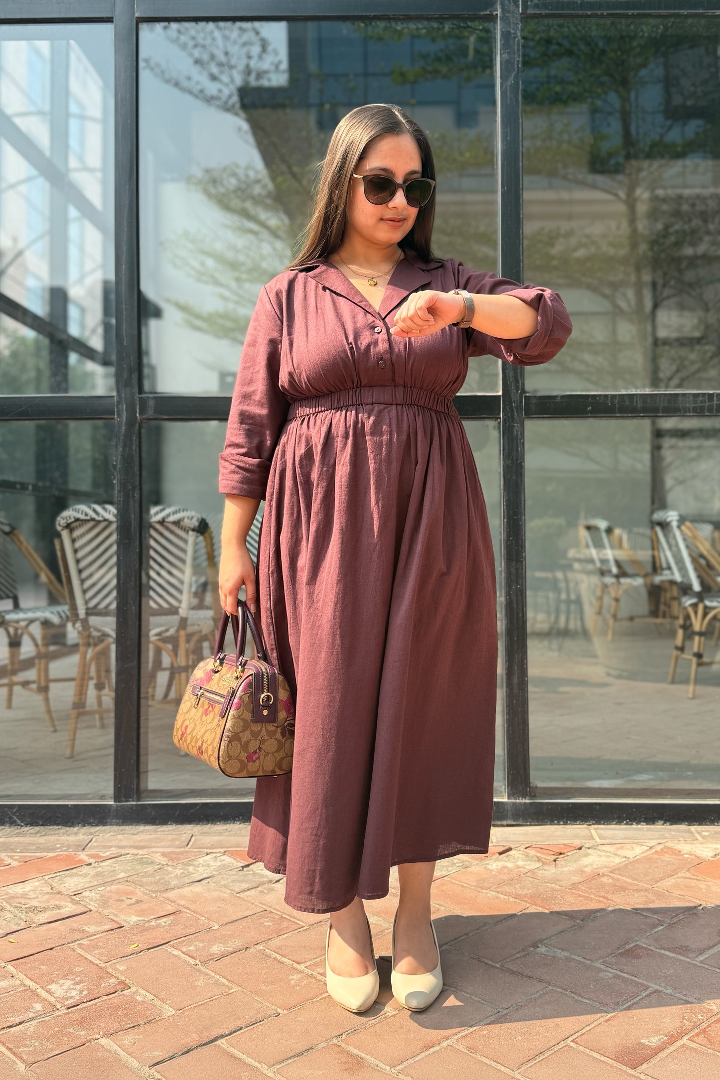 Mocha Brown Notch collar dress