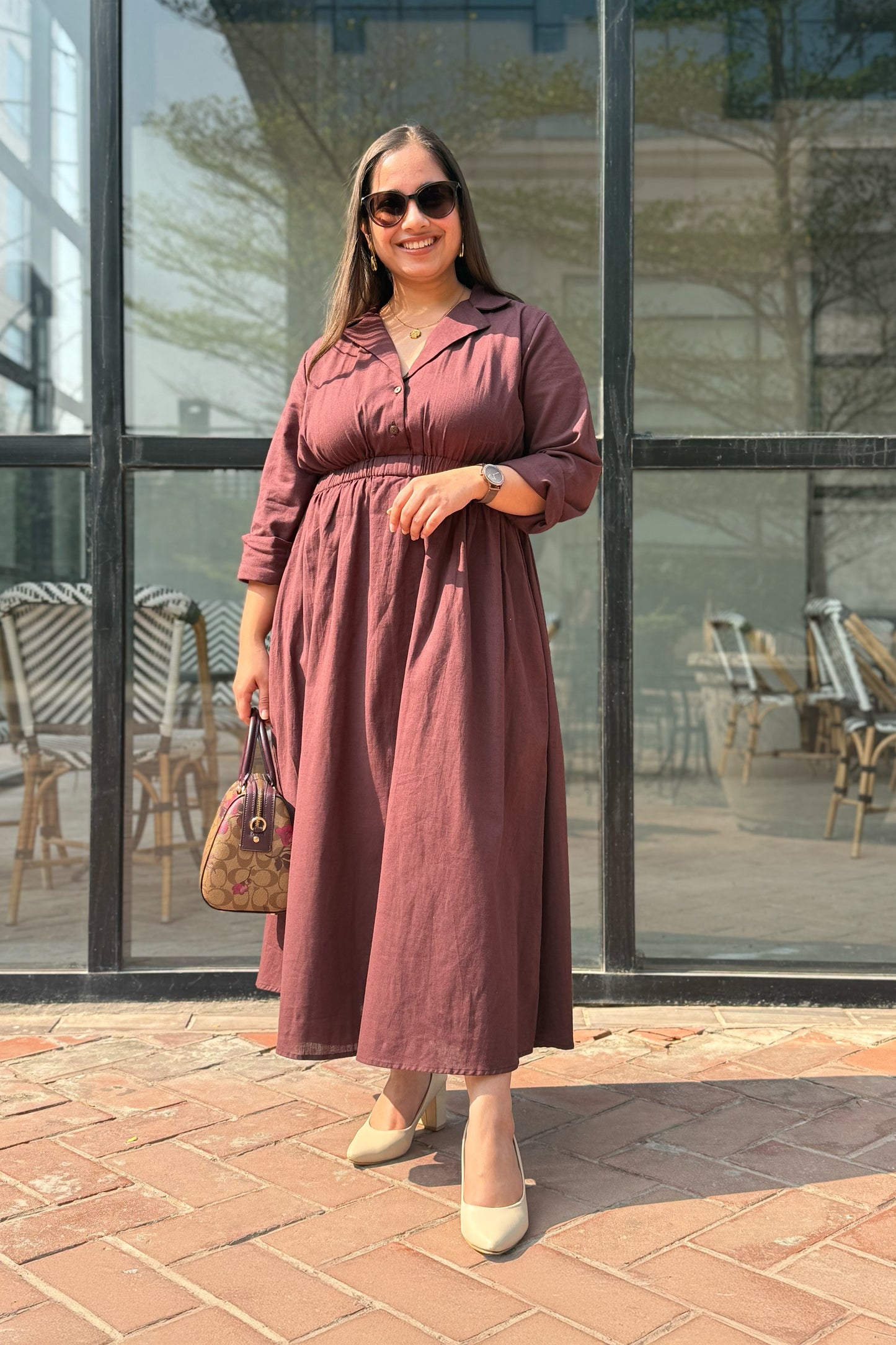 Mocha Brown Notch collar dress