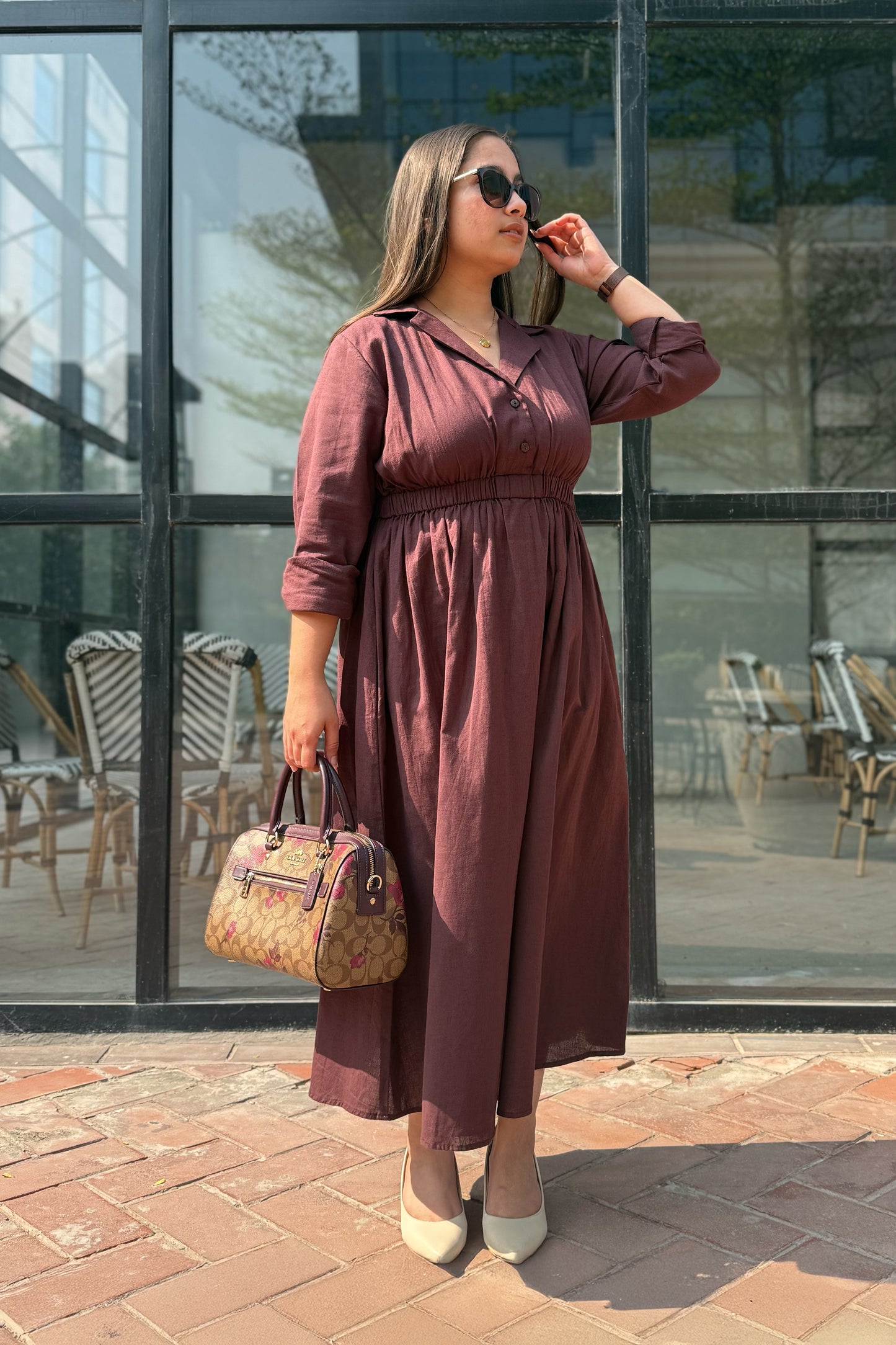 Mocha Brown Notch collar dress