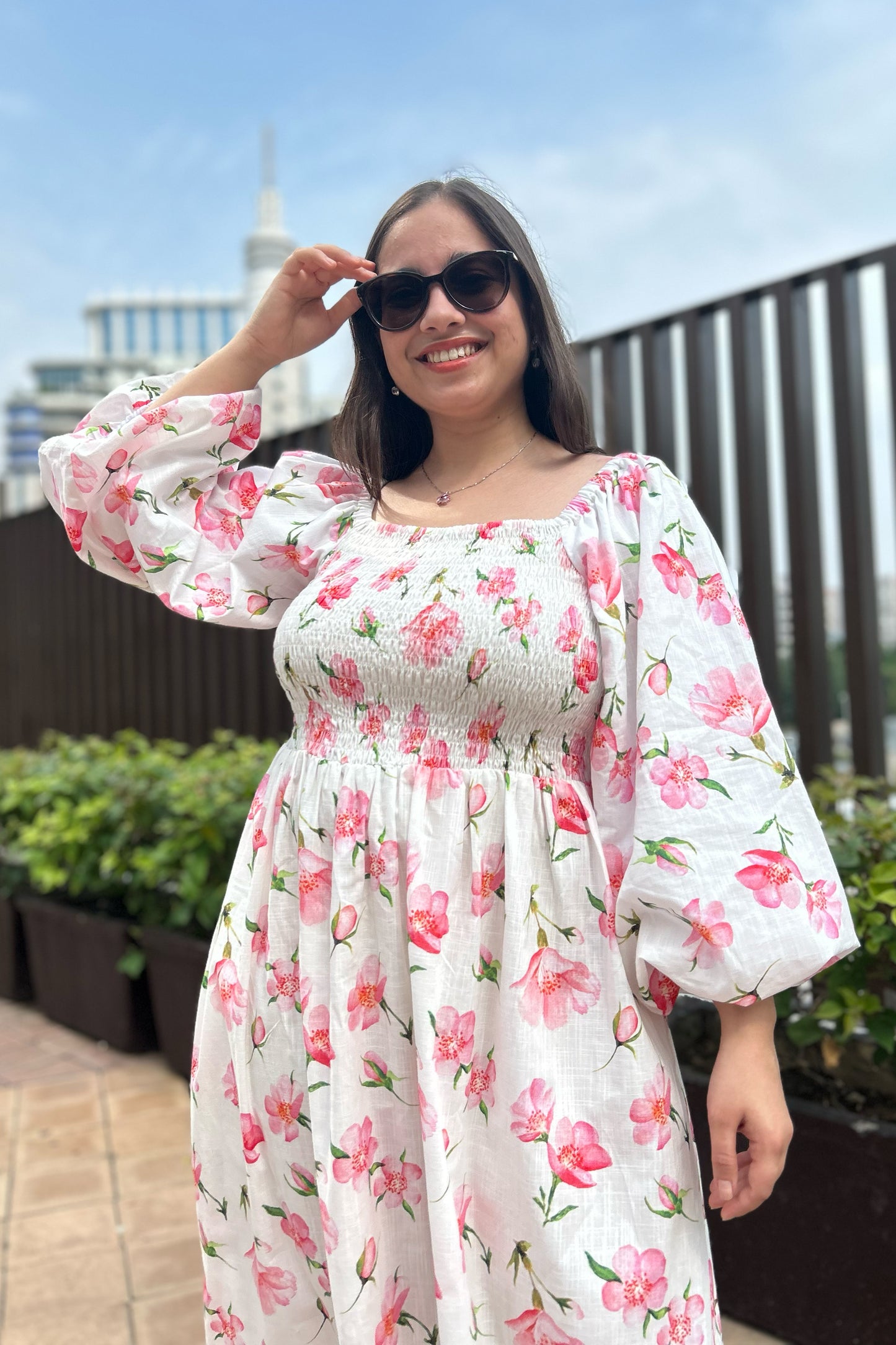 White Cherry Smocked Dress