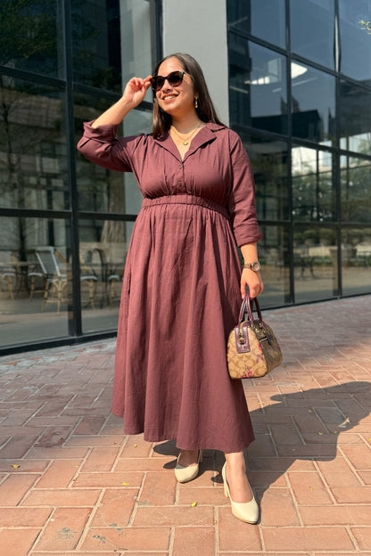 Mocha Brown Notch collar dress