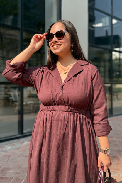 Mocha Brown Notch collar dress