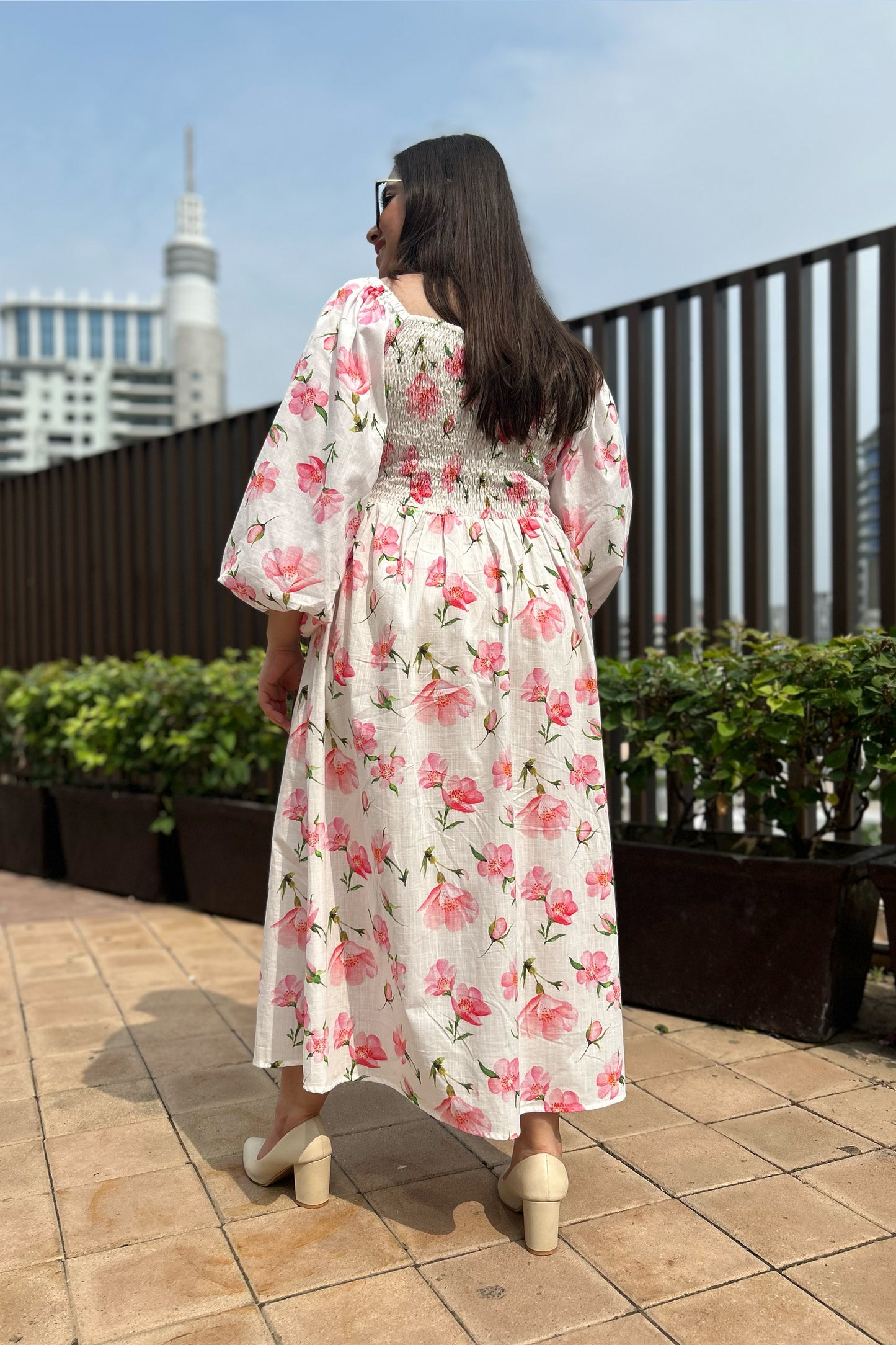 White Cherry Smocked Dress