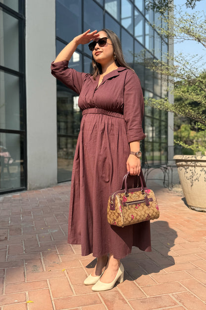 Mocha Brown Notch collar dress