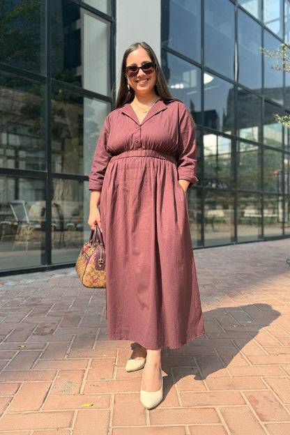 Mocha Brown Notch collar dress