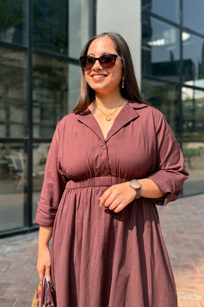 Mocha Brown Notch collar dress