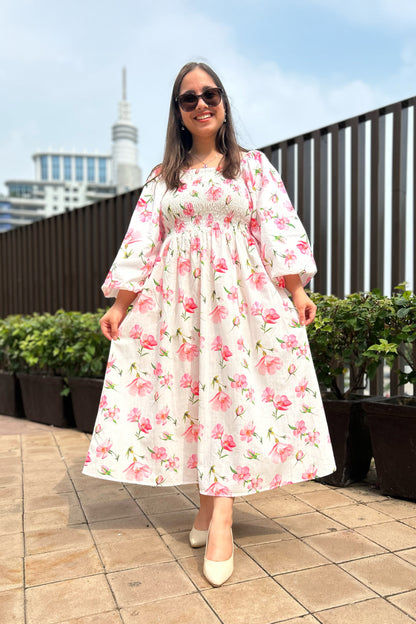 White Cherry Smocked Dress