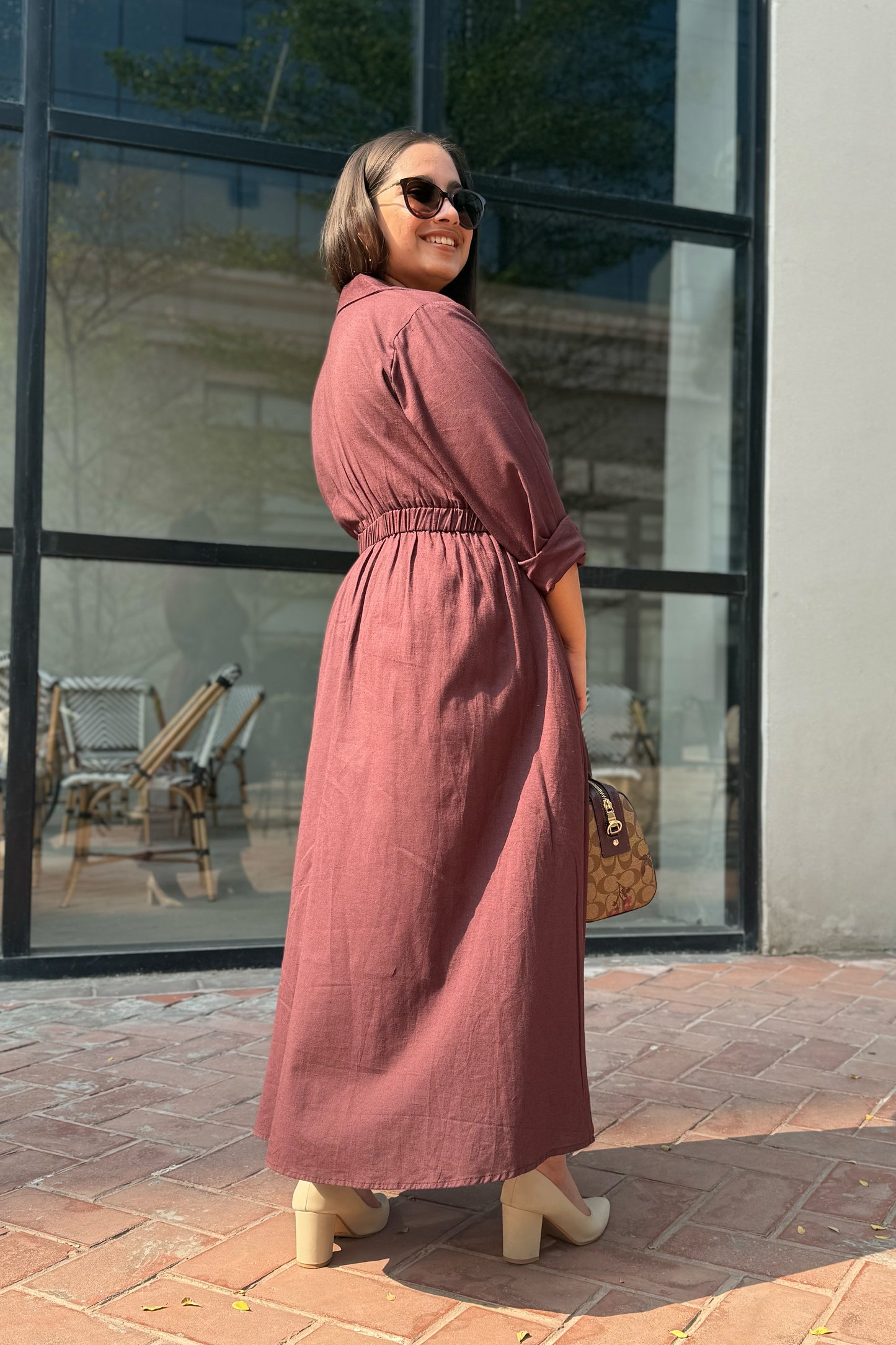 Mocha Brown Notch collar dress